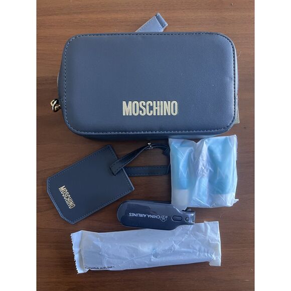 Moschino Luggage Tag Toiletries Bag and Amenities Charcoal Gray - Picture 1 of 1